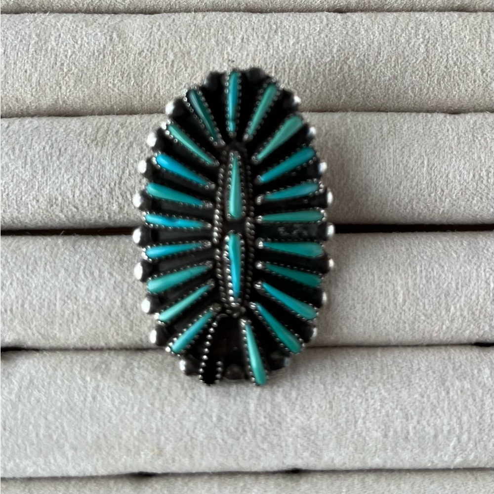 Sterling Silver Zuni Needlepoint Turquoise Cluster Statement Ring *As Is*